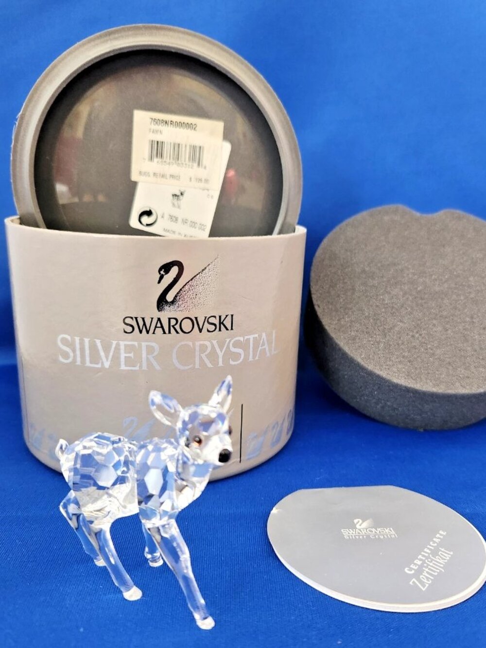 Swarovski Silver Crystal Fawn Retired Rare Encounters Original Cylinder Box, COA